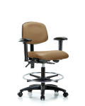 Vinyl Chair - Medium Bench Height with Adjustable Arms, Chrome Foot Ring, & Casters in Taupe Trailblazer Vinyl VMBCH-RG-T0-A1-CF-RC-8584