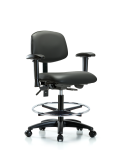 Vinyl Chair - Medium Bench Height with Adjustable Arms, Chrome Foot Ring, & Casters in Carbon Supernova Vinyl VMBCH-RG-T0-A1-CF-RC-8823