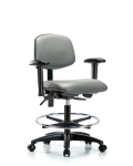 Vinyl Chair - Medium Bench Height with Adjustable Arms, Chrome Foot Ring, & Casters in Sterling Supernova Vinyl VMBCH-RG-T0-A1-CF-RC-8840