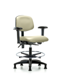 Vinyl Chair - Medium Bench Height with Adjustable Arms, Chrome Foot Ring, & Stationary Glides in Adobe White Trailblazer Vinyl VMBCH-RG-T0-A1-CF-RG-8501
