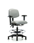 Vinyl Chair - Medium Bench Height with Adjustable Arms, Chrome Foot Ring, & Stationary Glides in Dove Trailblazer Vinyl VMBCH-RG-T0-A1-CF-RG-8567