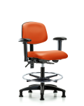 Vinyl Chair - Medium Bench Height with Adjustable Arms, Chrome Foot Ring, & Stationary Glides in Orange Kist Trailblazer Vinyl VMBCH-RG-T0-A1-CF-RG-8613