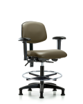 Vinyl Chair - Medium Bench Height with Adjustable Arms, Chrome Foot Ring, & Stationary Glides in Taupe Supernova Vinyl VMBCH-RG-T0-A1-CF-RG-8809