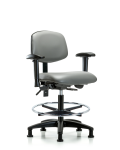 Vinyl Chair - Medium Bench Height with Adjustable Arms, Chrome Foot Ring, & Stationary Glides in Sterling Supernova Vinyl VMBCH-RG-T0-A1-CF-RG-8840