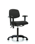 Vinyl Chair - Medium Bench Height with Adjustable Arms & Casters in Black Trailblazer Vinyl VMBCH-RG-T0-A1-NF-RC-8540