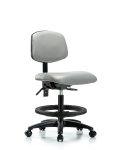 Vinyl Chair - Medium Bench Height with Seat Tilt, Black Foot Ring, & Casters in Dove Trailblazer Vinyl VMBCH-RG-T1-A0-BF-RC-8567