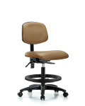Vinyl Chair - Medium Bench Height with Seat Tilt, Black Foot Ring, & Casters in Taupe Trailblazer Vinyl VMBCH-RG-T1-A0-BF-RC-8584