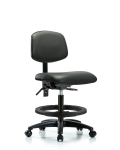 Vinyl Chair - Medium Bench Height with Seat Tilt, Black Foot Ring, & Casters in Carbon Supernova Vinyl VMBCH-RG-T1-A0-BF-RC-8823