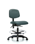 Vinyl Chair - Medium Bench Height with Seat Tilt, Chrome Foot Ring, & Casters in Colonial Blue Trailblazer Vinyl VMBCH-RG-T1-A0-CF-RC-8546