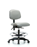 Vinyl Chair - Medium Bench Height with Seat Tilt, Chrome Foot Ring, & Casters in Dove Trailblazer Vinyl VMBCH-RG-T1-A0-CF-RC-8567