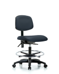Vinyl Chair - Medium Bench Height with Seat Tilt, Chrome Foot Ring, & Casters in Imperial Blue Trailblazer Vinyl VMBCH-RG-T1-A0-CF-RC-8582