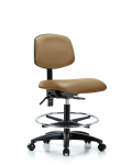 Vinyl Chair - Medium Bench Height with Seat Tilt, Chrome Foot Ring, & Casters in Taupe Trailblazer Vinyl VMBCH-RG-T1-A0-CF-RC-8584