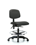 Vinyl Chair - Medium Bench Height with Seat Tilt, Chrome Foot Ring, & Casters in Charcoal Trailblazer Vinyl VMBCH-RG-T1-A0-CF-RC-8605