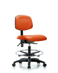 Vinyl Chair - Medium Bench Height with Seat Tilt, Chrome Foot Ring, & Casters in Orange Kist Trailblazer Vinyl VMBCH-RG-T1-A0-CF-RC-8613