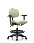 Vinyl Chair - Medium Bench Height with Seat Tilt, Adjustable Arms, Black Foot Ring, & Casters in Adobe White Trailblazer Vinyl VMBCH-RG-T1-A1-BF-RC-8501