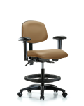Vinyl Chair - Medium Bench Height with Seat Tilt, Adjustable Arms, Black Foot Ring, & Casters in Taupe Trailblazer Vinyl VMBCH-RG-T1-A1-BF-RC-8584