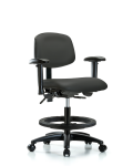 Vinyl Chair - Medium Bench Height with Seat Tilt, Adjustable Arms, Black Foot Ring, & Casters in Charcoal Trailblazer Vinyl VMBCH-RG-T1-A1-BF-RC-8605