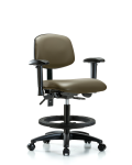 Vinyl Chair - Medium Bench Height with Seat Tilt, Adjustable Arms, Black Foot Ring, & Casters in Taupe Supernova Vinyl VMBCH-RG-T1-A1-BF-RC-8809