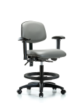 Vinyl Chair - Medium Bench Height with Seat Tilt, Adjustable Arms, Black Foot Ring, & Casters in Sterling Supernova Vinyl VMBCH-RG-T1-A1-BF-RC-8840