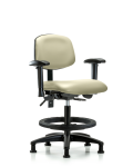 Vinyl Chair - Medium Bench Height with Seat Tilt, Adjustable Arms, Black Foot Ring, & Stationary Glides in Adobe White Trailblazer Vinyl VMBCH-RG-T1-A1-BF-RG-8501