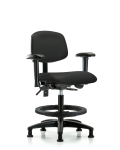 Vinyl Chair - Medium Bench Height with Seat Tilt, Adjustable Arms, Black Foot Ring, & Stationary Glides in Black Trailblazer Vinyl VMBCH-RG-T1-A1-BF-RG-8540