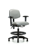 Vinyl Chair - Medium Bench Height with Seat Tilt, Adjustable Arms, Black Foot Ring, & Stationary Glides in Dove Trailblazer Vinyl VMBCH-RG-T1-A1-BF-RG-8567
