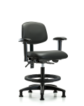 Vinyl Chair - Medium Bench Height with Seat Tilt, Adjustable Arms, Black Foot Ring, & Stationary Glides in Carbon Supernova Vinyl VMBCH-RG-T1-A1-BF-RG-8823