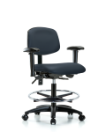 Vinyl Chair - Medium Bench Height with Seat Tilt, Adjustable Arms, Chrome Foot Ring, & Casters in Imperial Blue Trailblazer Vinyl VMBCH-RG-T1-A1-CF-RC-8582