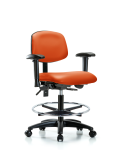 Vinyl Chair - Medium Bench Height with Seat Tilt, Adjustable Arms, Chrome Foot Ring, & Casters in Orange Kist Trailblazer Vinyl VMBCH-RG-T1-A1-CF-RC-8613