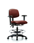 Vinyl Chair - Medium Bench Height with Seat Tilt, Adjustable Arms, Chrome Foot Ring, & Casters in Borscht Supernova Vinyl VMBCH-RG-T1-A1-CF-RC-8815