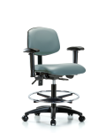 Vinyl Chair - Medium Bench Height with Seat Tilt, Adjustable Arms, Chrome Foot Ring, & Casters in Storm Supernova Vinyl VMBCH-RG-T1-A1-CF-RC-8822