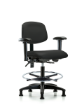 Vinyl Chair - Medium Bench Height with Seat Tilt, Adjustable Arms, Chrome Foot Ring, & Stationary Glides in Black Trailblazer Vinyl VMBCH-RG-T1-A1-CF-RG-8540