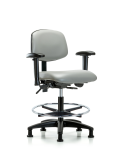 Vinyl Chair - Medium Bench Height with Seat Tilt, Adjustable Arms, Chrome Foot Ring, & Stationary Glides in Dove Trailblazer Vinyl VMBCH-RG-T1-A1-CF-RG-8567