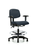 Vinyl Chair - Medium Bench Height with Seat Tilt, Adjustable Arms, Chrome Foot Ring, & Stationary Glides in Taupe Trailblazer Vinyl VMBCH-RG-T1-A1-CF-RG-8584
