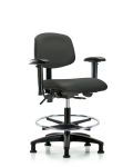 Vinyl Chair - Medium Bench Height with Seat Tilt, Adjustable Arms, Chrome Foot Ring, & Stationary Glides in Charcoal Trailblazer Vinyl VMBCH-RG-T1-A1-CF-RG-8605