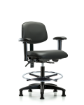 Vinyl Chair - Medium Bench Height with Seat Tilt, Adjustable Arms, Chrome Foot Ring, & Stationary Glides in Carbon Supernova Vinyl VMBCH-RG-T1-A1-CF-RG-8823