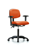 Vinyl Chair - Medium Bench Height with Seat Tilt, Adjustable Arms, & Casters in Orange Kist Trailblazer Vinyl VMBCH-RG-T1-A1-NF-RC-8613