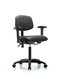 Vinyl Chair - Medium Bench Height with Seat Tilt, Adjustable Arms, & Casters in Carbon Supernova Vinyl VMBCH-RG-T1-A1-NF-RC-8823