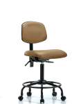 Vinyl Chair - Medium Bench Height with Round Tube Base & Casters in Taupe Trailblazer Vinyl VMBCH-RT-T0-A0-RC-8584