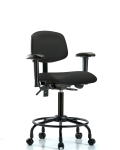 Vinyl Chair - Medium Bench Height with Round Tube Base, Adjustable Arms, & Casters in Black Trailblazer Vinyl VMBCH-RT-T0-A1-RC-8540