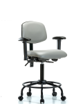Vinyl Chair - Medium Bench Height with Round Tube Base, Adjustable Arms, & Casters in Dove Trailblazer Vinyl VMBCH-RT-T0-A1-RC-8567