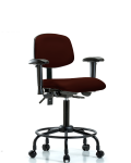 Vinyl Chair - Medium Bench Height with Round Tube Base, Adjustable Arms, & Casters in Burgundy Trailblazer Vinyl VMBCH-RT-T0-A1-RC-8569