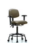 Vinyl Chair - Medium Bench Height with Round Tube Base, Adjustable Arms, & Casters in Taupe Supernova Vinyl VMBCH-RT-T0-A1-RC-8809