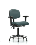 Vinyl Chair - Medium Bench Height with Round Tube Base, Adjustable Arms, & Stationary Glides in Colonial Blue Trailblazer Vinyl VMBCH-RT-T0-A1-RG-8546