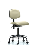 Vinyl Chair - Medium Bench Height with Round Tube Base, Seat Tilt, & Casters in Adobe White Trailblazer Vinyl VMBCH-RT-T1-A0-RC-8501