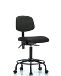 Vinyl Chair - Medium Bench Height with Round Tube Base, Seat Tilt, & Casters in Black Trailblazer Vinyl VMBCH-RT-T1-A0-RC-8540