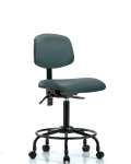 Vinyl Chair - Medium Bench Height with Round Tube Base, Seat Tilt, & Casters in Colonial Blue Trailblazer Vinyl VMBCH-RT-T1-A0-RC-8546