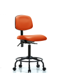 Vinyl Chair - Medium Bench Height with Round Tube Base, Seat Tilt, & Casters in Orange Kist Trailblazer Vinyl VMBCH-RT-T1-A0-RC-8613