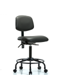Vinyl Chair - Medium Bench Height with Round Tube Base, Seat Tilt, & Casters in Carbon Supernova Vinyl VMBCH-RT-T1-A0-RC-8823