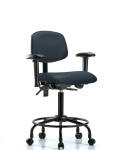 Vinyl Chair - Medium Bench Height with Round Tube Base, Seat Tilt, Adjustable Arms, & Casters in Imperial Blue Trailblazer Vinyl VMBCH-RT-T1-A1-RC-8582